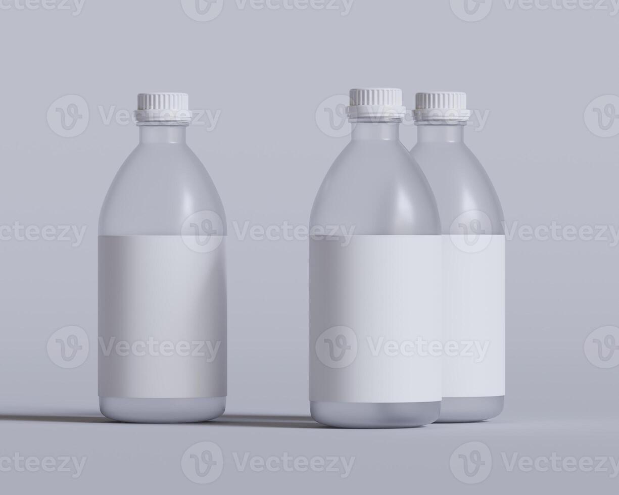 Medical glass Bottle. Medicine bottle of transparent glass with white cap isolated on white background. Mock up photo