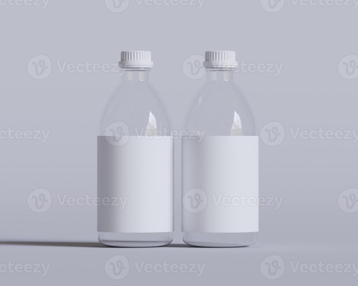 Medical glass Bottle. Medicine bottle of transparent glass with white cap isolated on white background. Mock up photo
