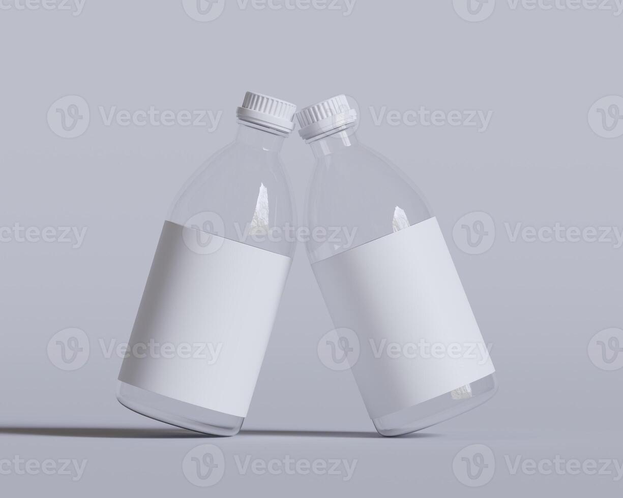 Medical glass Bottle. Medicine bottle of transparent glass with white cap isolated on white background. Mock up photo