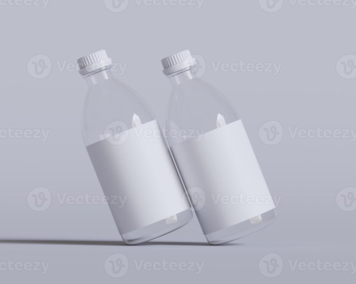 Medical glass Bottle. Medicine bottle of transparent glass with white cap isolated on white background. Mock up photo