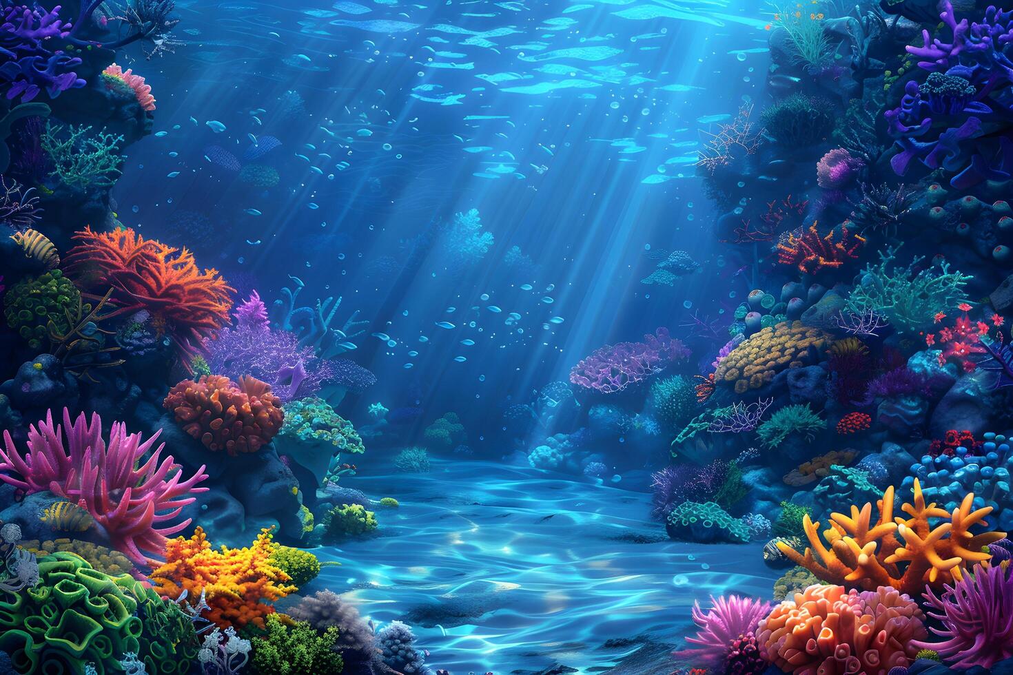 Colorful underwater painting with corals and fish photo