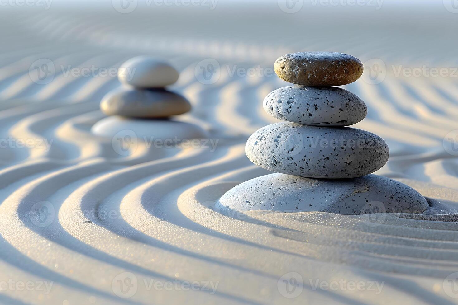 Stones stacked on top of each other in a sand area photo