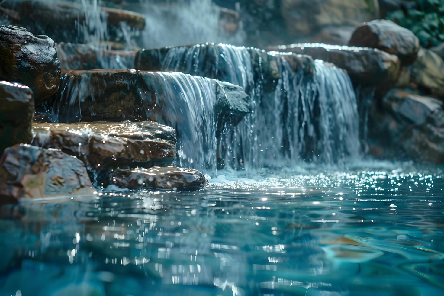 A waterfall flowing over rocks in a river photo