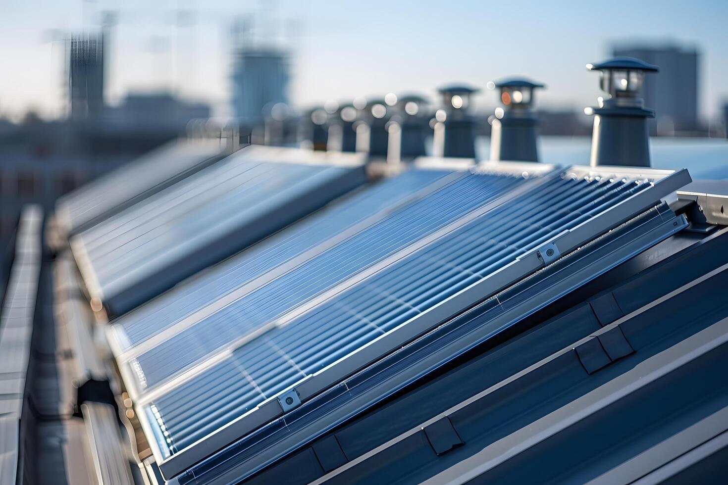 Close-up of solar panels covering a roof photo