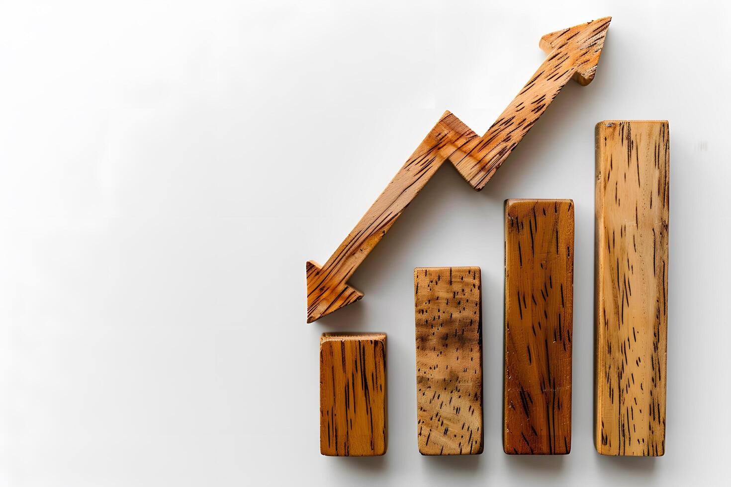 Wooden bar graph with arrow photo