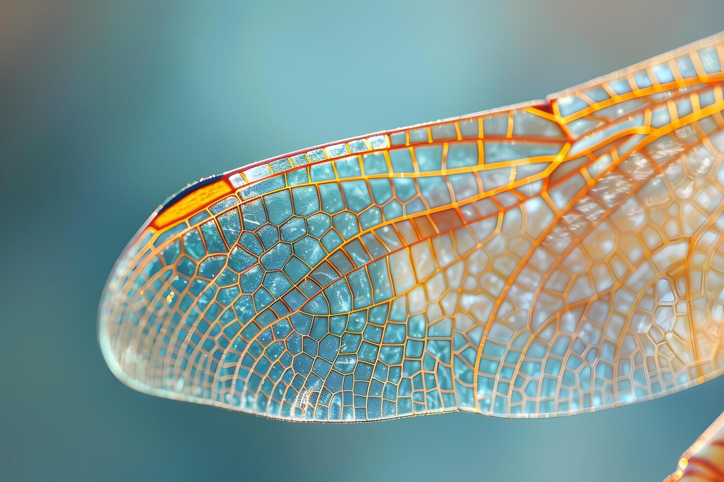 A close up of a dragonfly wing with a blue background photo