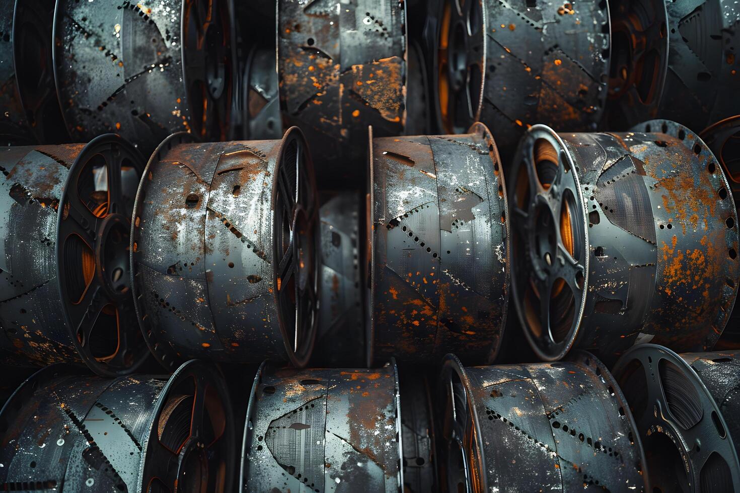 Close-up of heap of aged tires covered in corrosion photo