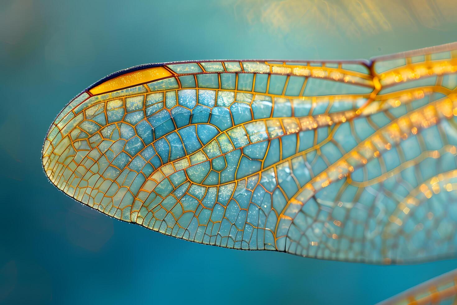 A close up of a dragonfly wing with a blue background photo