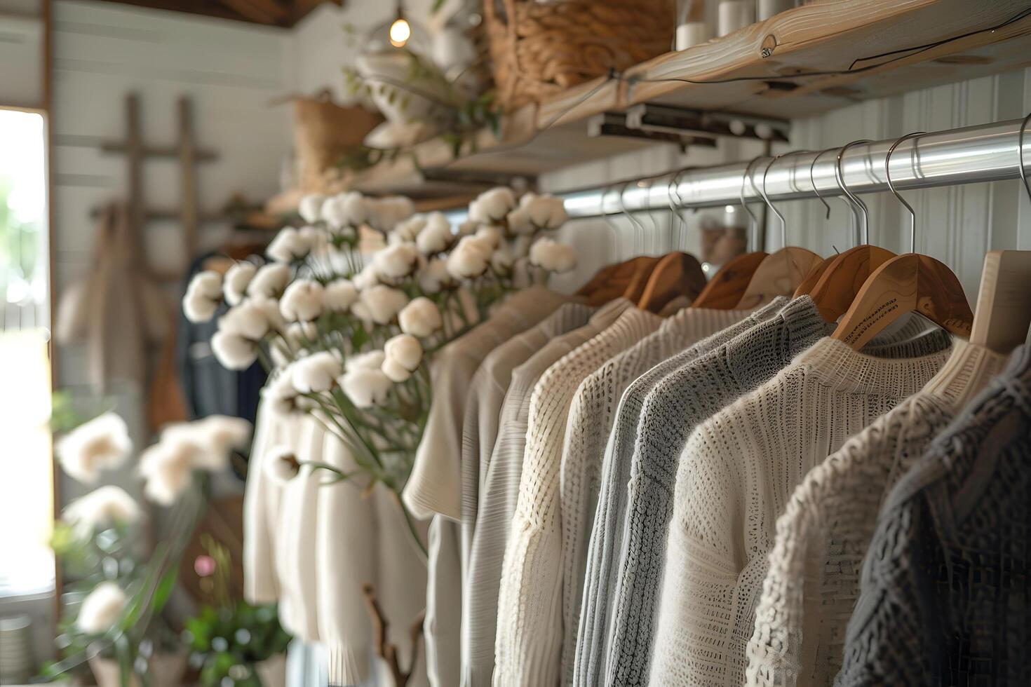 Many clothes hanging on a rack in a store photo