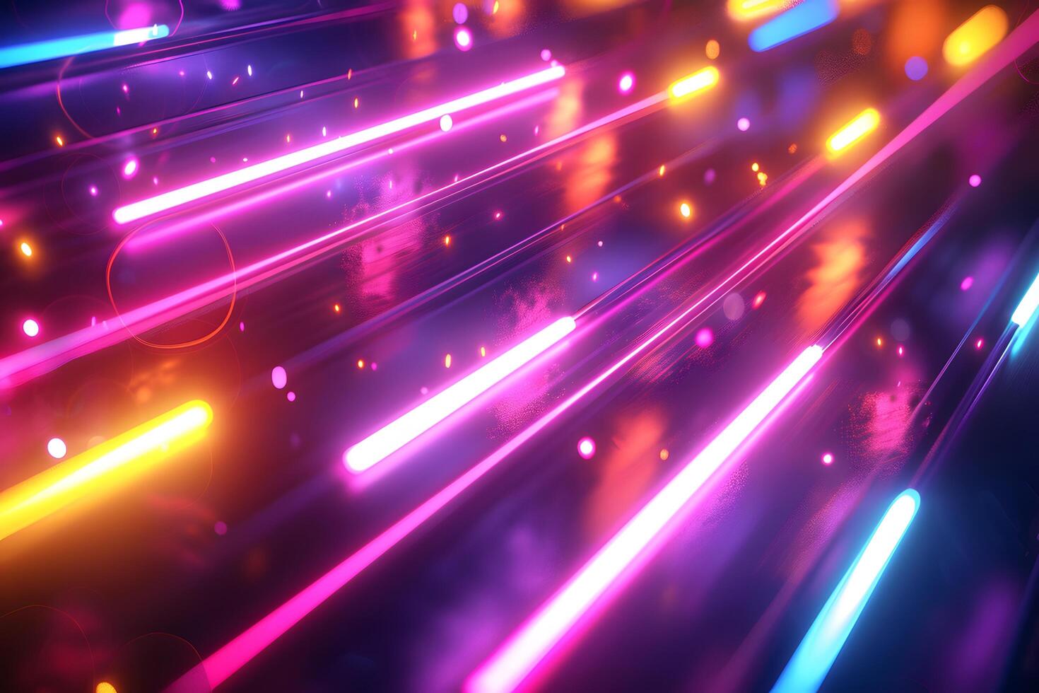 Close-up of array neon lights on dark surface photo