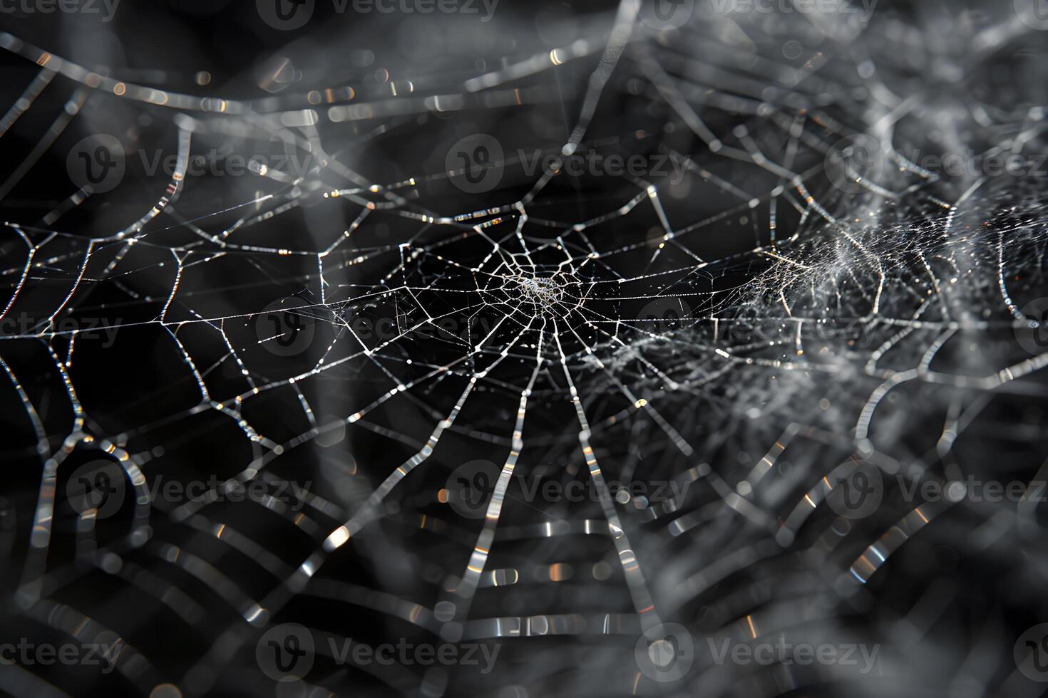 Close-up of water droplets on a spider web photo