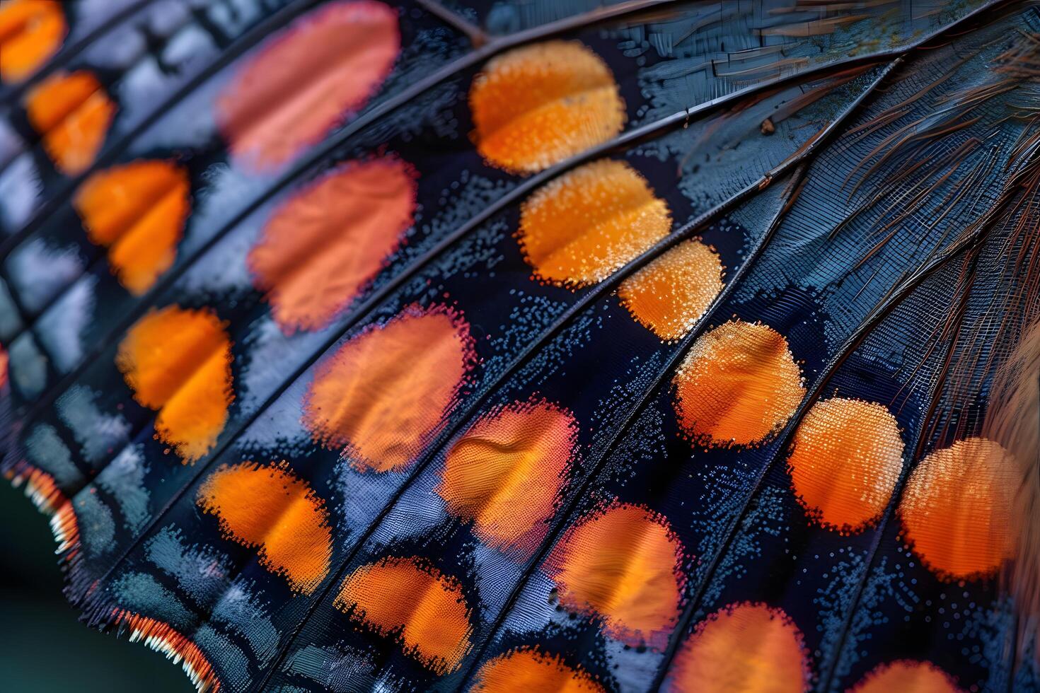 A close up of a butterfly wing with orange spots photo