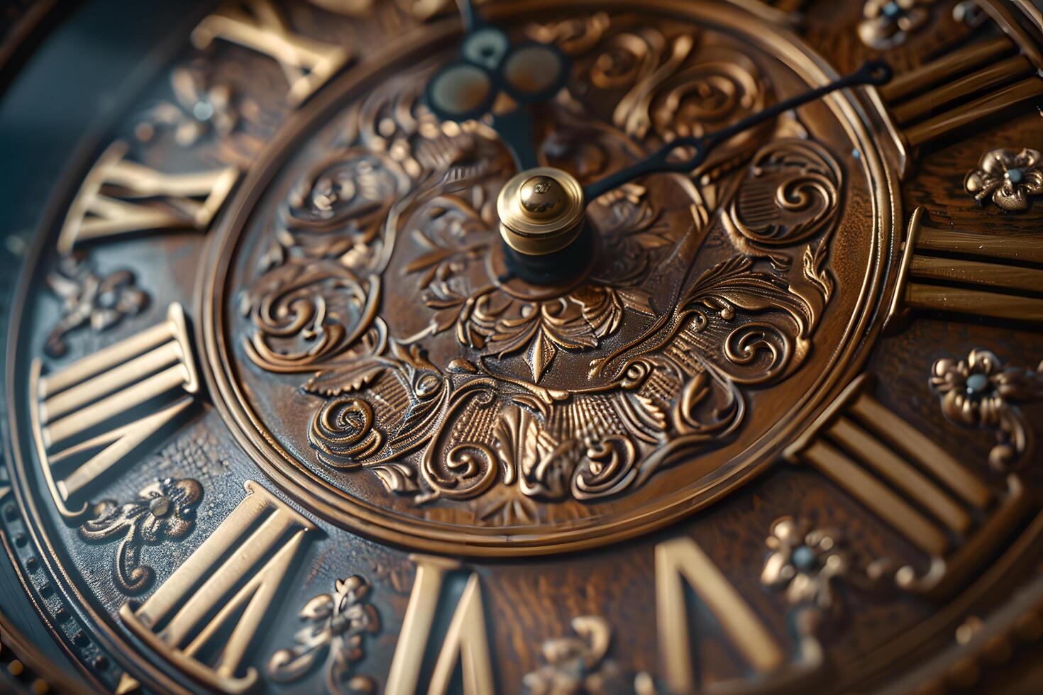 A close up of a clock with roman numerals on it photo