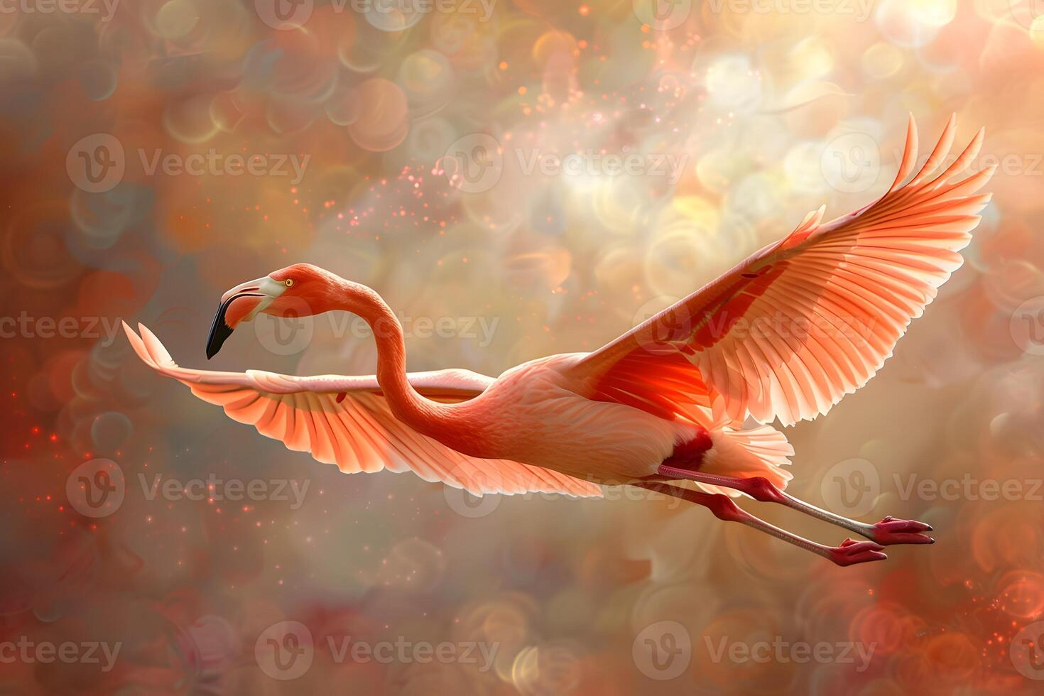 Flamingo soaring with spread wings photo