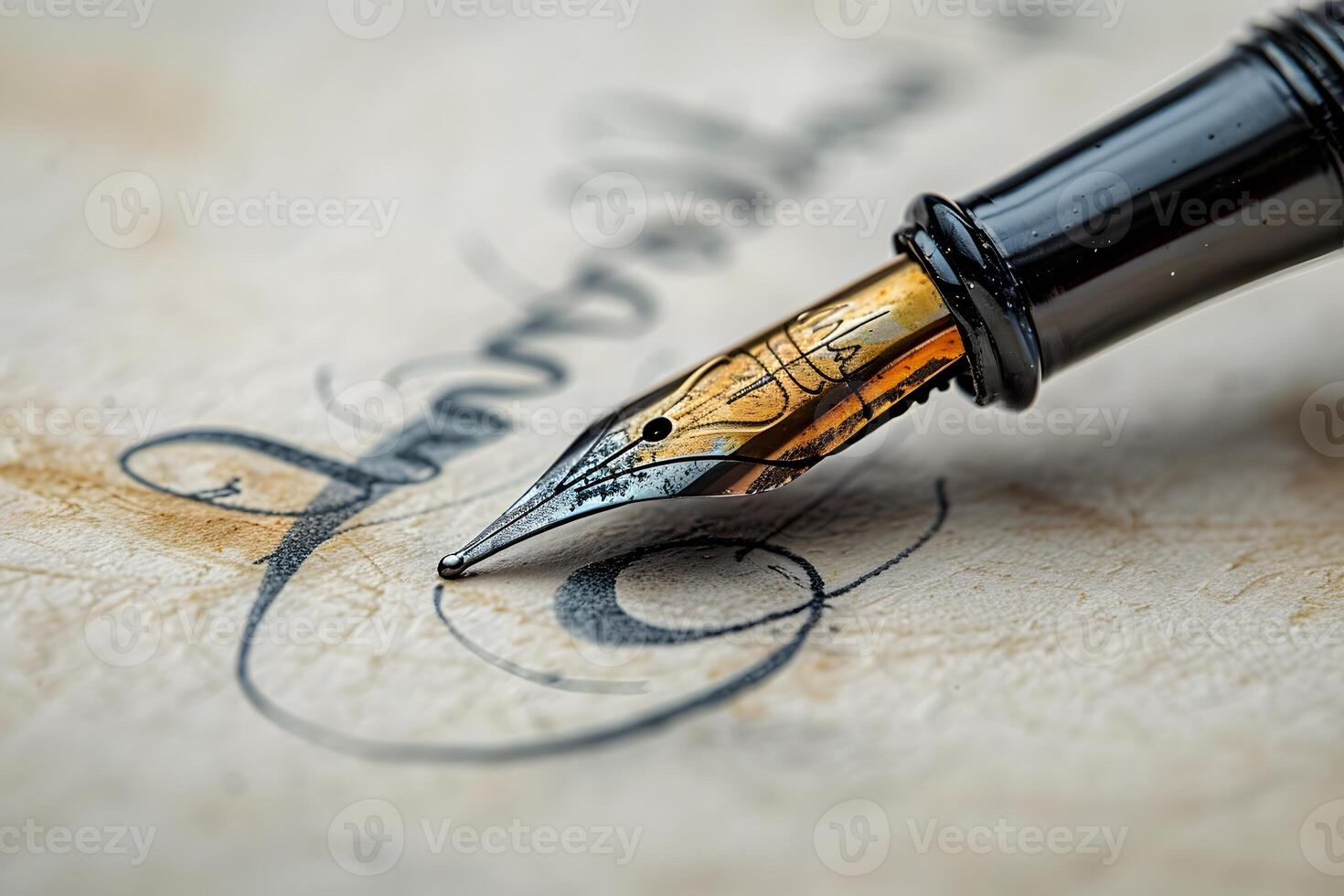 A fountain pen signing document close-up photo