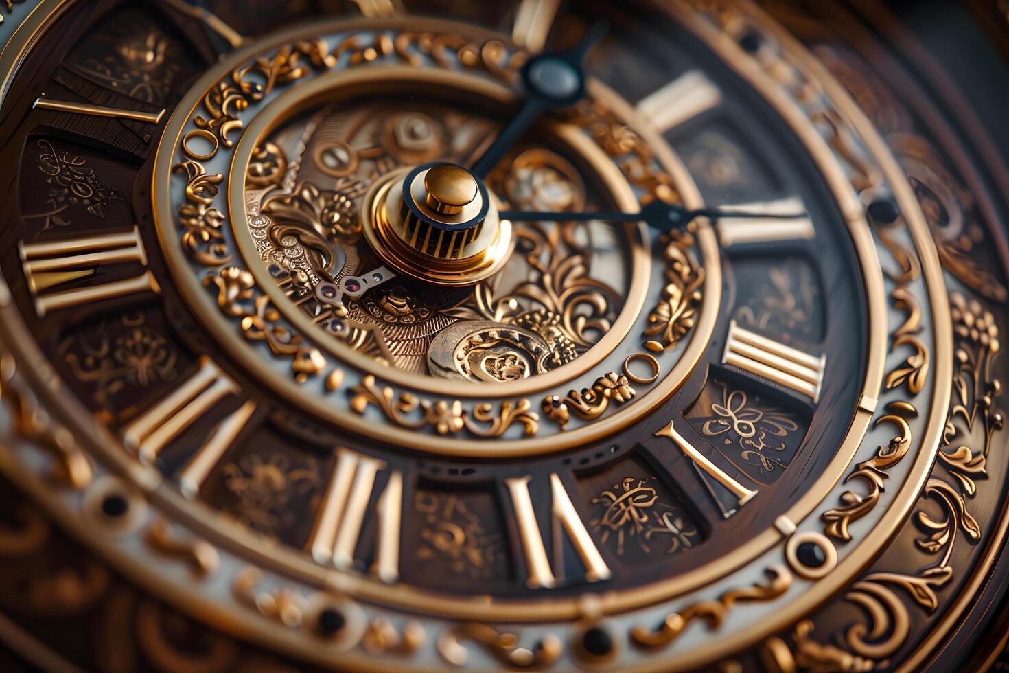 Close-up of gold and black-faced clock photo