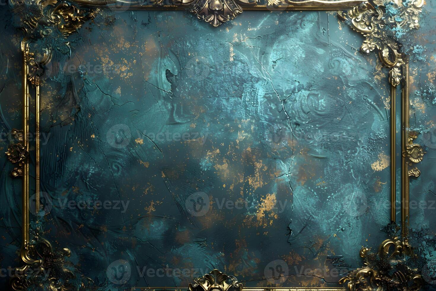 A gold frame on a blue wall photo