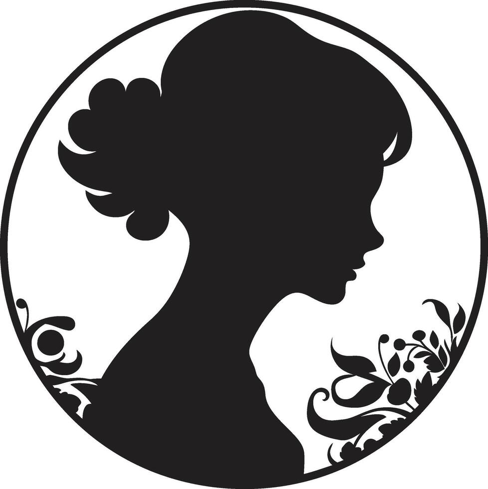 Ebony Empress Black Woman Face Icon Noir Nostalgia Design of Woman Face in Black vector