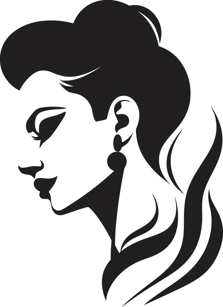 Vintage Vixen Design of Woman Face in Black Obsidian Opulence Black Icon of Womans Face vector