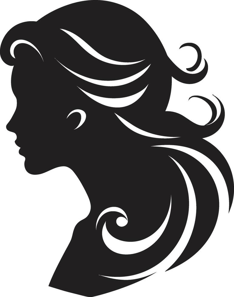 Ethereal Elegance Black Woman Face Icon Radiant Noir Design of Woman Face in Black vector