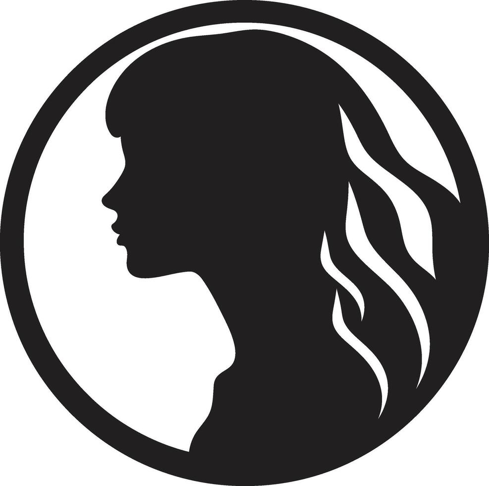 Serene Sophistication Design of Woman Face in Black Ethereal Enchantment Black Icon of Womans Face vector