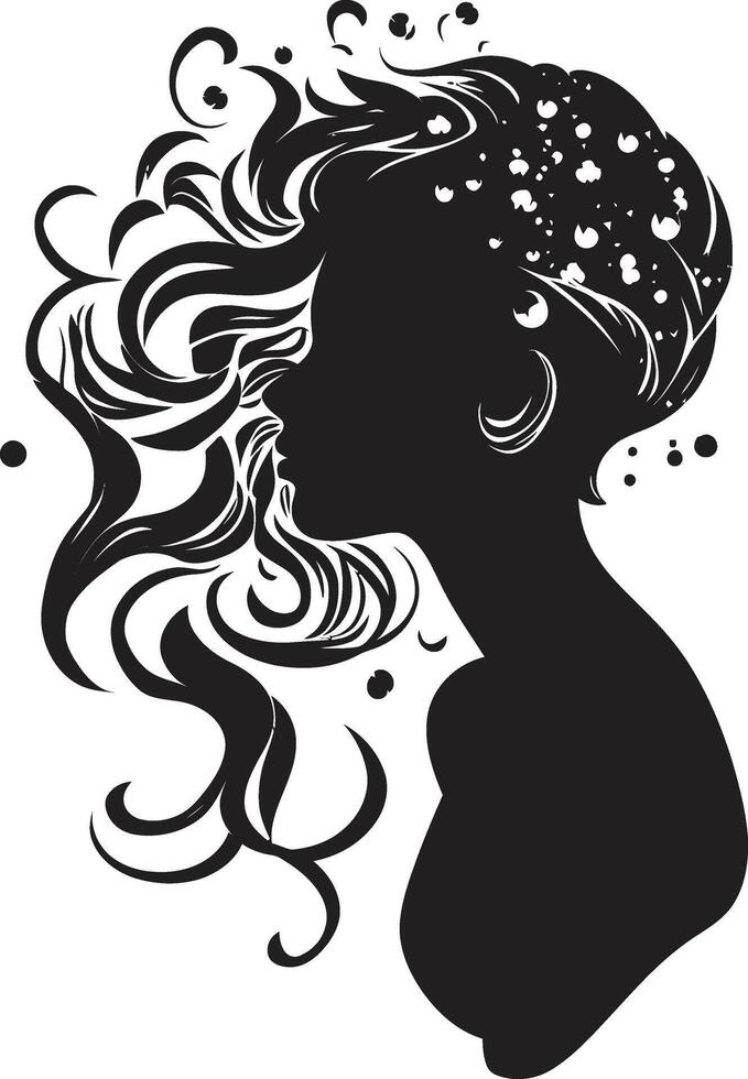 Shadowed Siren Black Woman Face Icon Noir Nymph Design of Woman Face in Black vector