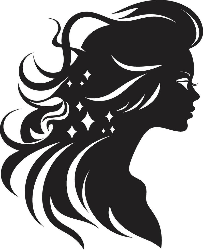 Shadowed Serenity Black Icon of Womans Face Ebony Elegance Design of Woman Face in Black vector