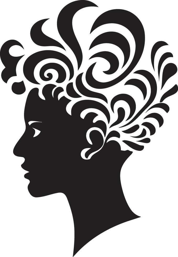 Silent Silhouette Modern Abstract Woman Face Element with Sleek Black Accents Mystic Muse Minimalistic Graphics of Black Woman Face with Elegant Abstract Flourishes vector
