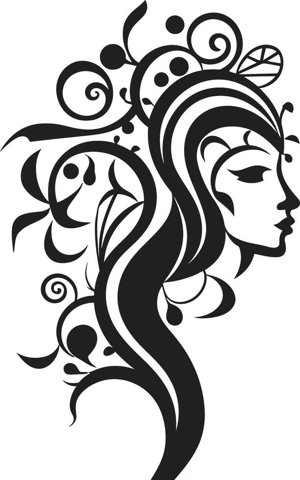 Ethereal Elegance Intriguing Black Woman Face with Abstract Embellishments Gothic Grace Contemporary Abstract Graphics of Black Woman Face in Noir Shades vector