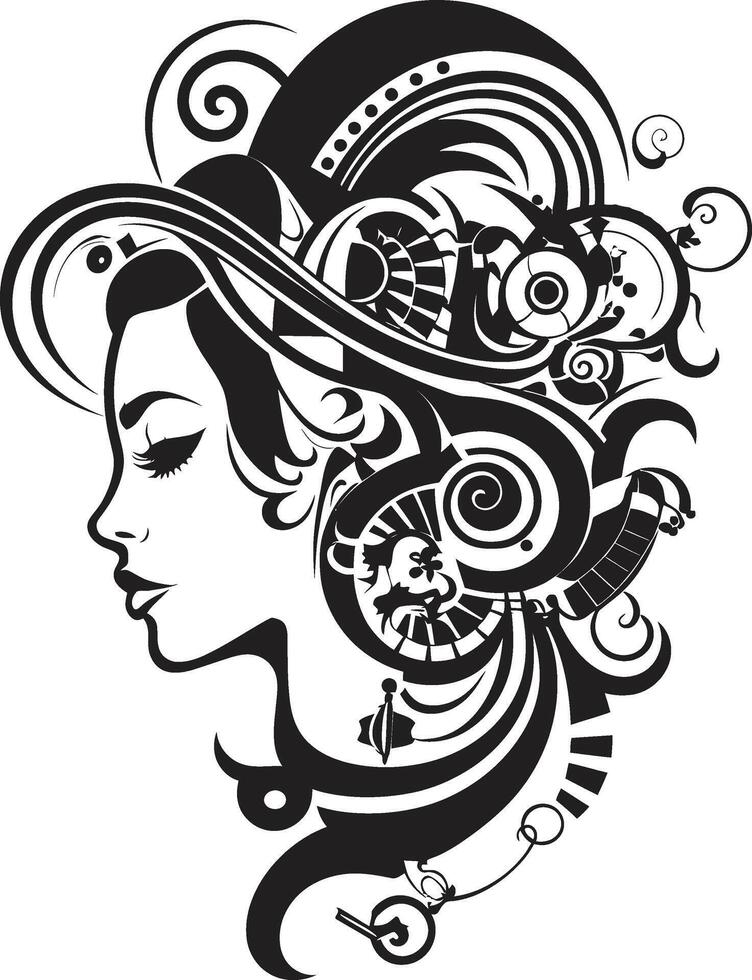 Gothic Grace Elegant Abstract Woman Face Art Ink Noir Serenade Intriguing Graphics of Black Woman Face vector
