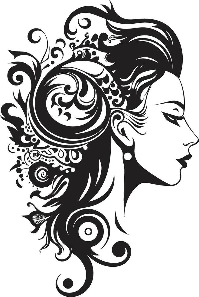 Shadowed Elegance Intriguing Abstract Woman Face Graphic Nocturnal Noir Stylish Black Woman Face Element vector