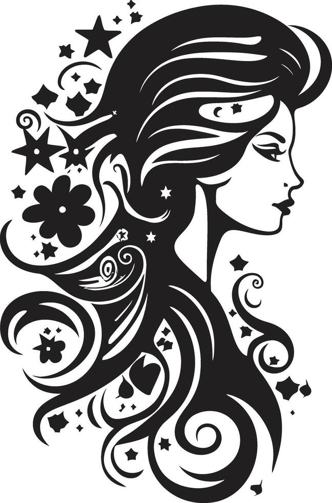 Dark Reflections Contemporary Graphics of Black Woman Face Silhouette Serenade Refined Abstract Woman Face Element vector
