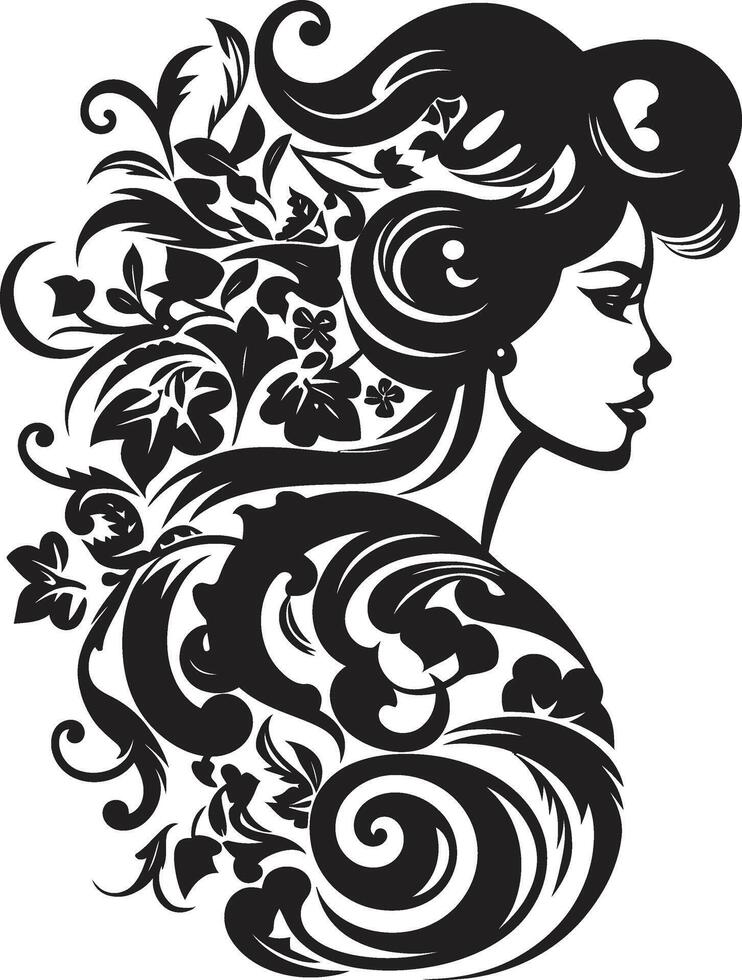 Dark Reflections Modern Black Woman Face Element Silhouette Serenade Intriguing Abstract Woman Face Art vector