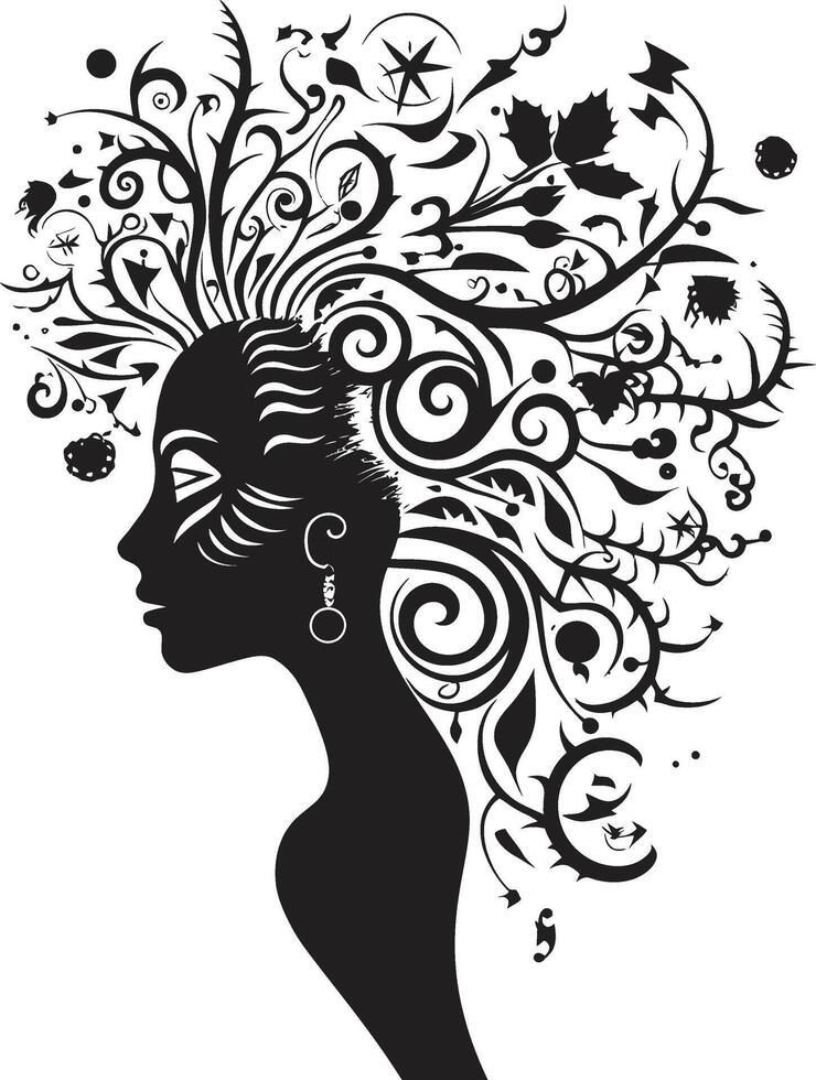 Gothic Grace Contemporary Graphics of Black Woman Face Ink Noir Serenade Elegant Abstract Woman Face Symbol vector