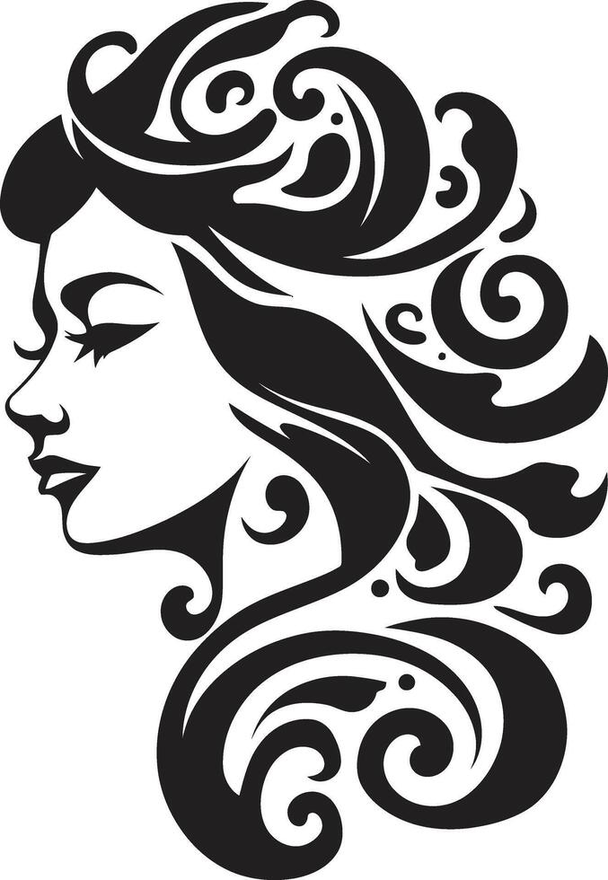Ethereal Elegance Contemporary Black Woman Face Element with Abstract Accents Gothic Grace Stylish Abstract Woman Face with Noir Color Scheme vector