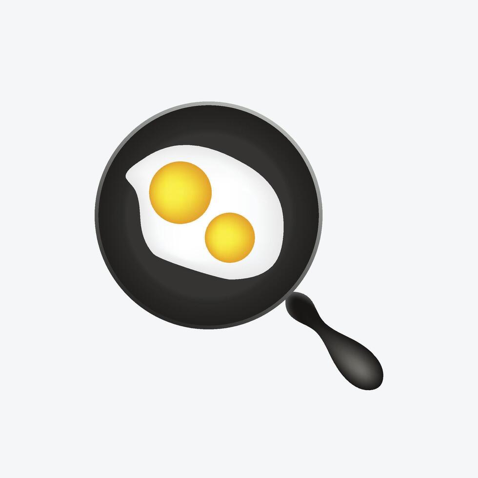 Fried egg pan breakfast flat design emoji. vector