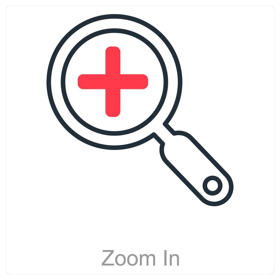 Zoom In and focus icon conceptZoom In, Magnify, Enlarge, Focus, Inspect, Detail, Zoomify, Microscope, Precision, Clarity vector