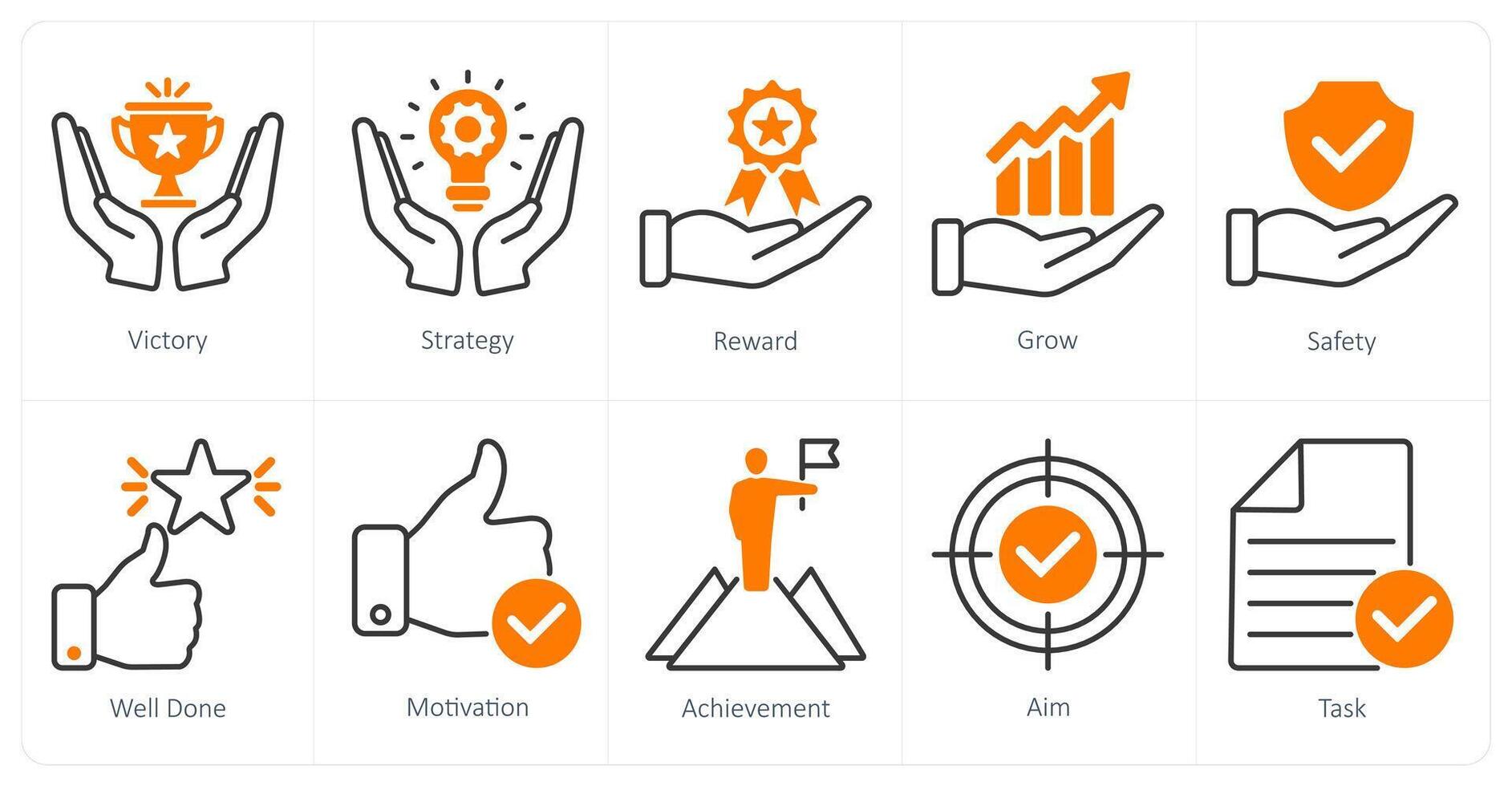 A set of 10 success icons as victory, strategy, reward vector