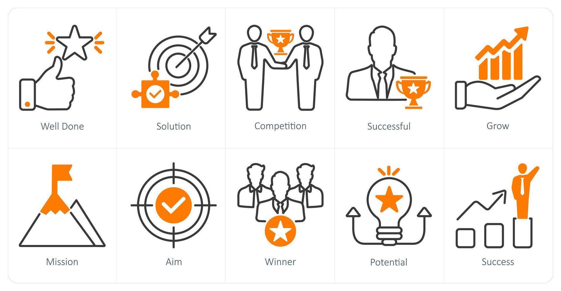 A set of 10 success icons as well done, solution, competition vector