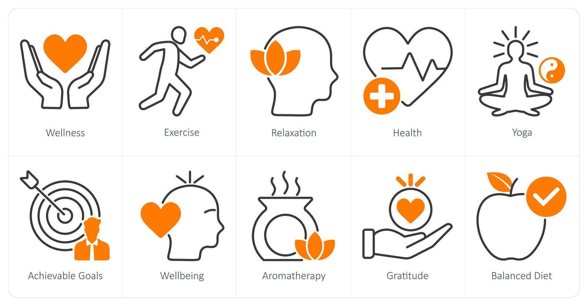 A set of 10 wellness icons as wellness, exercise, relaxation vector