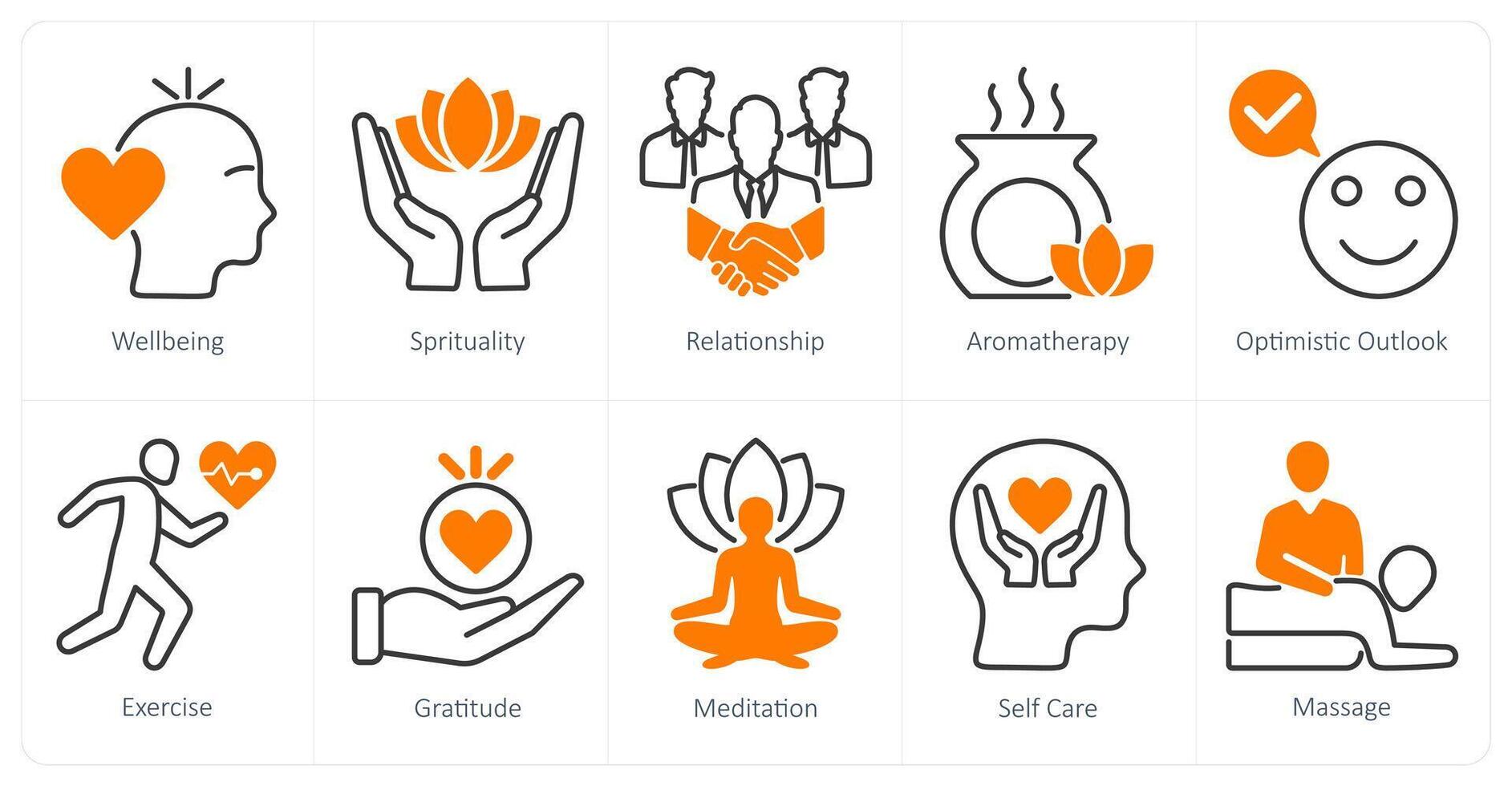 A set of 10 wellness icons as wellbeing, spirituality, relationship vector