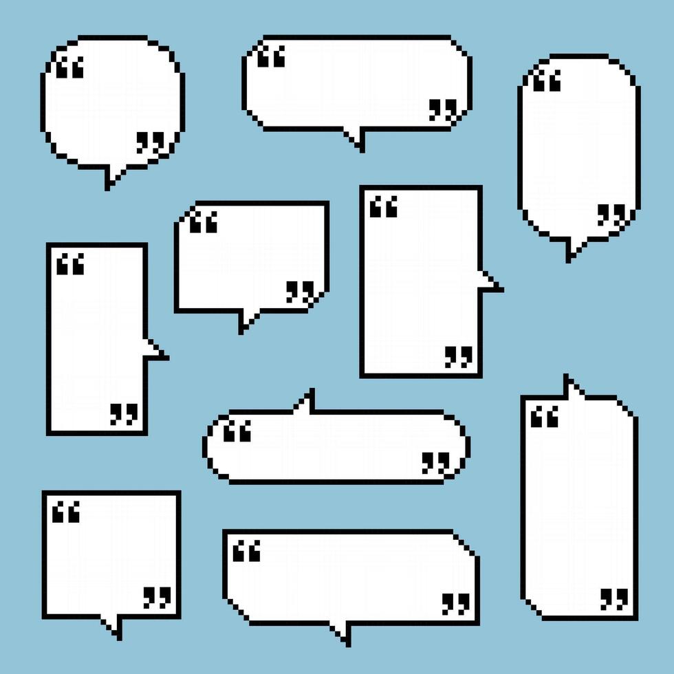 collection set of retro game 8bit pixel speech bubble balloon black and white color with quotation marks vector