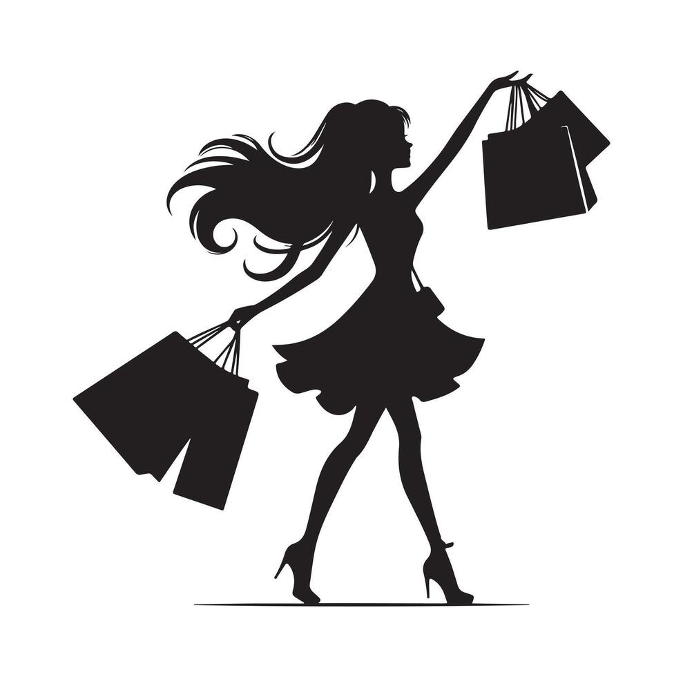 Shopping Girl illustration silhouette style vector