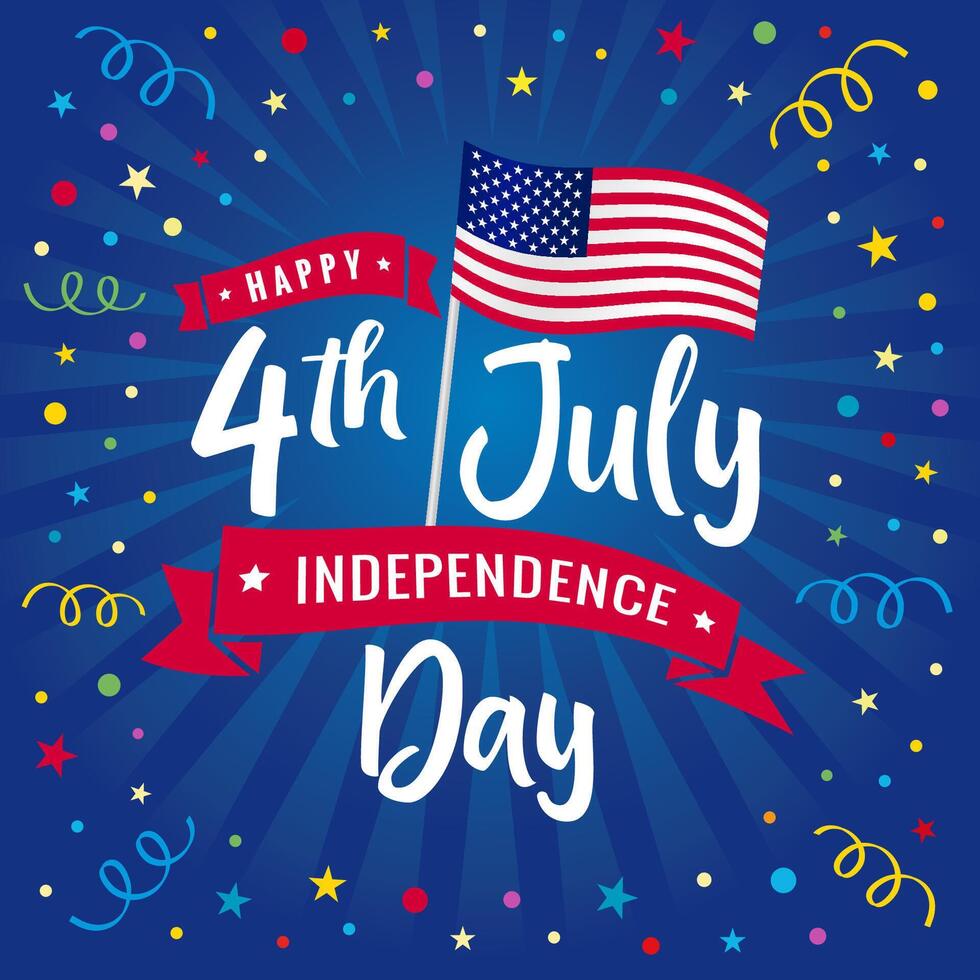 4 of July independence day of USA greeting card design with with flag and festive background vector