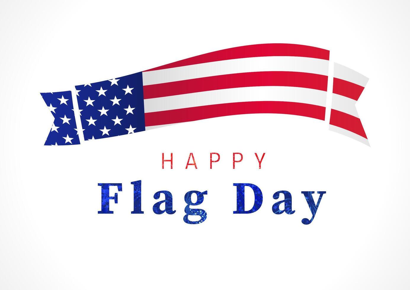 Happy Flag Day social media banner. Postcard concept. Billboard design. Creative shiny fireworks inside the clipping mask. US horizontal 3D flag. Greeting card template. Network poster vector