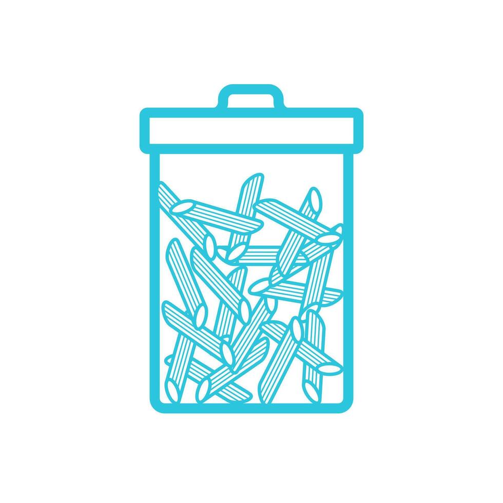Glass Pantry Pasta Penne rigate Storage Container glass jar icon. Isolated on white background. From blue icon set. vector