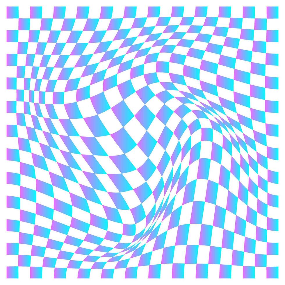 Psychedelic Distorted checkerboard pattern, Illusion background vector