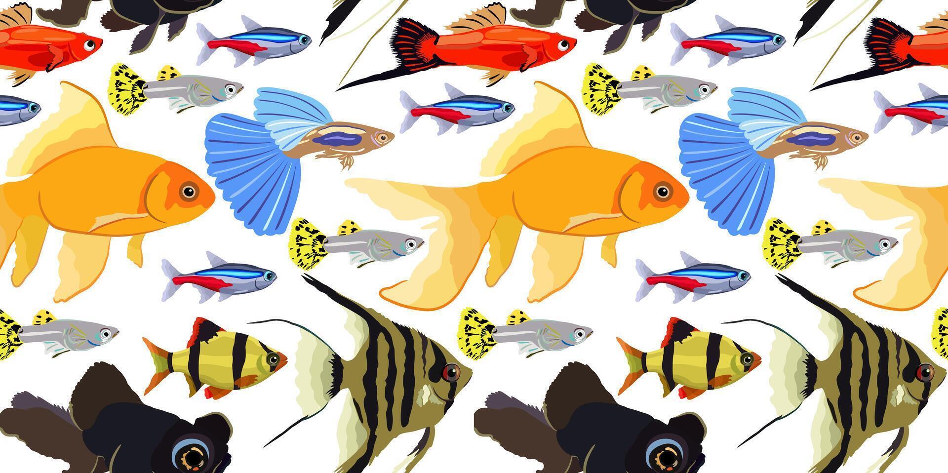 seamless pattern with colorful aquarium fishes vector