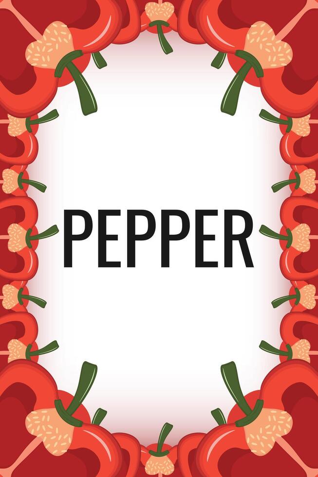 Cute cartoon red pepper frame. Vegetable pepper border vector