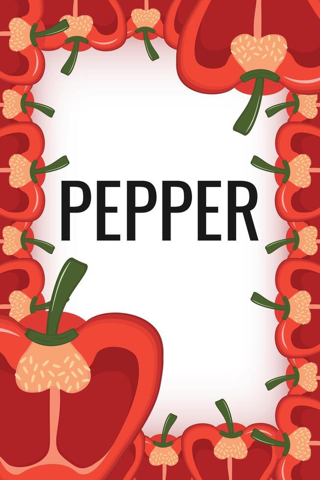 Cute cartoon red pepper frame. Vegetable pepper border vector